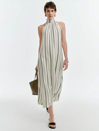 Aalyst 2025년 신상 여성 캐주얼 스트라이프 민소매 미니 드레스 (랜덤 프린트)