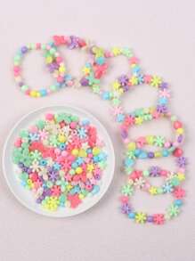 SHEIN 1 Set(100g)/2 Set(200g)/5 Set (500g ) Randomly Mixed Colored Five Pointed Star Small Flower Butterfly Heart-Shaped Beads, With Pre Drilled DIY Jewelry Manufacturing Material Package Set, Used For DIY Bracelets, Phone Chains, Bag Chains, Handmade Jewelry Manufacturing Equipment (Including Elastic Rope)