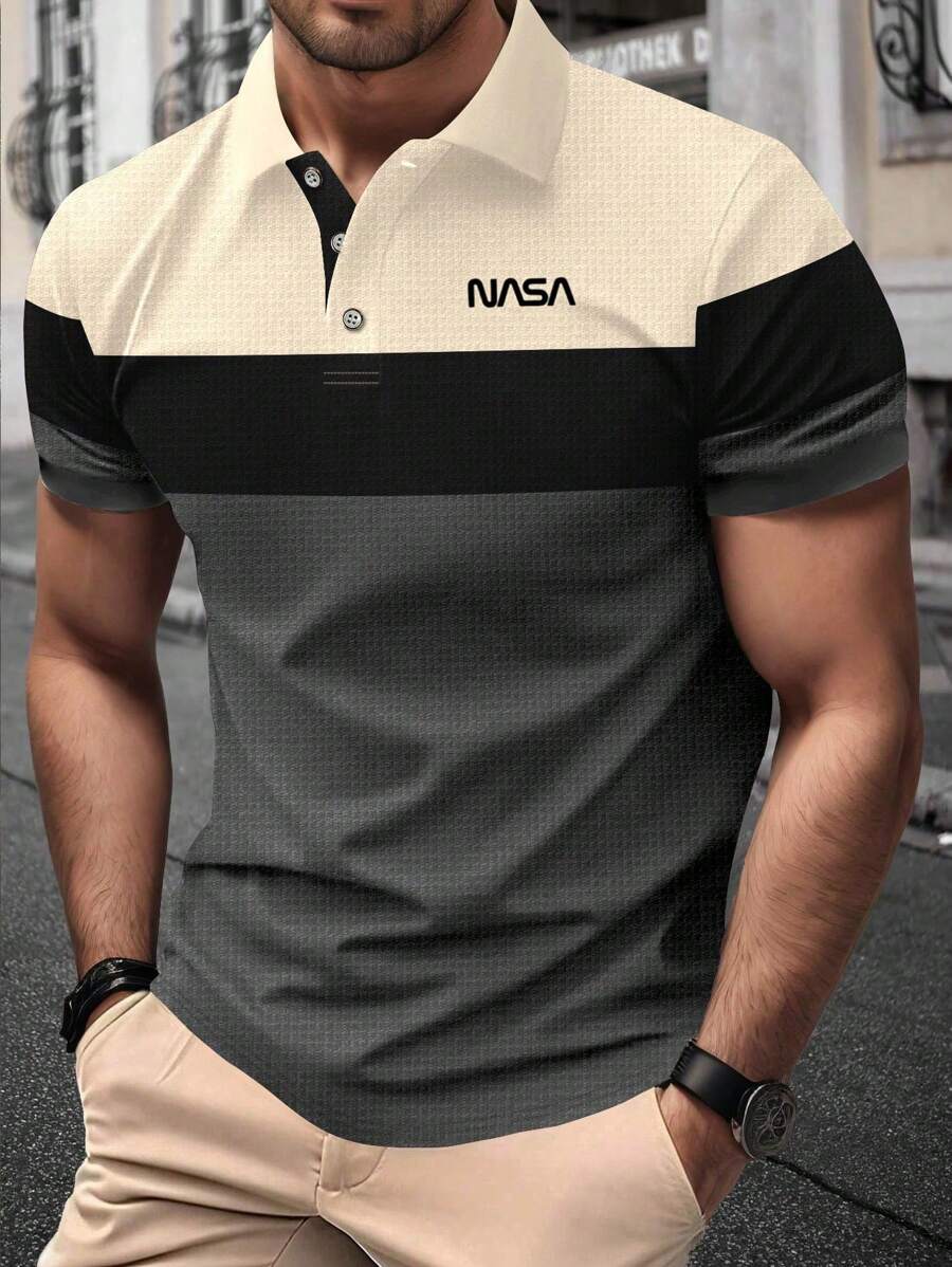 Manfinity Mode 男士時尚經典休閒日常三色拼接Polo衫 - 深灰色 - 查看 1