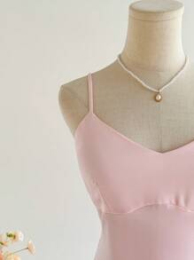 Elamini Vrouwen Elegante Roze Sexy Spaghettiband Taille Definiërende Midi-jurk