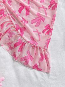 Tween Girls Bow Print Ruffled  Cover Up Beach Skirt - Pink - View 3