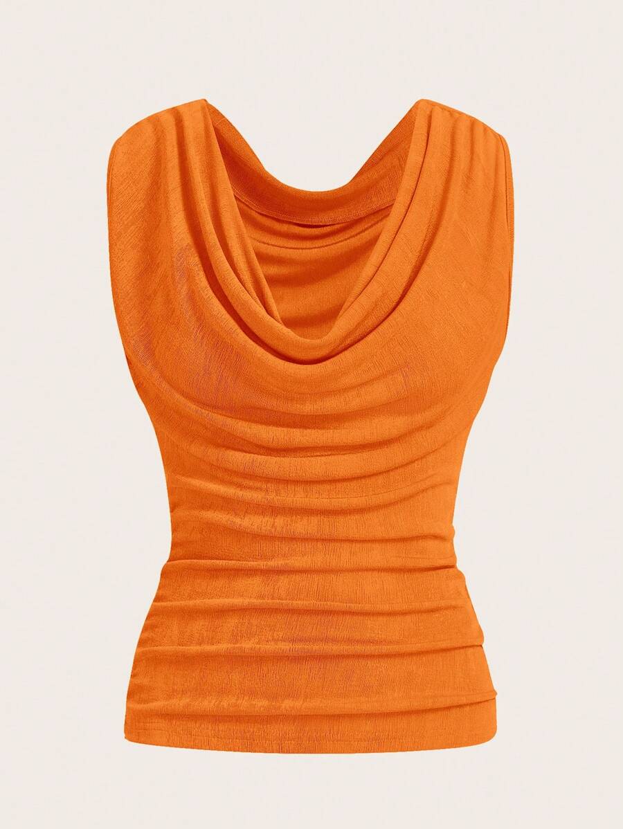 SHEIN ICON 女士纯色垂领褶皱休闲背心