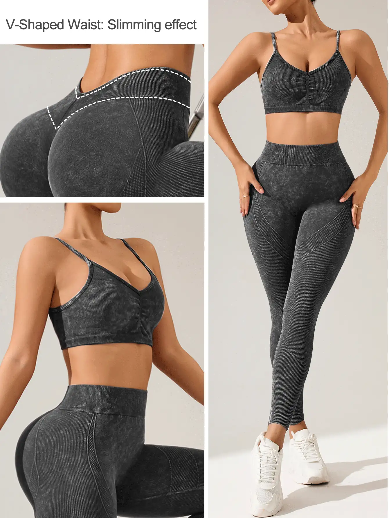 Easithlete 女士哑光吊带连体裤运动服套装 女士健身套装 - 黑色 - 查看 2