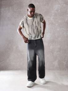 SUMWON Tie-Dye Effect Sleeveless Sweater Vest Ribbed Knit Tank Top Textured Athletic Streetwear Modern Urban Fall Winter Essential Layer Piece - Apricot - View 6