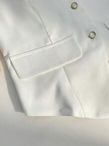 Franclia 女士时尚休闲无袖单排扣腰部修身仿口袋衬衫 - 白色 - 查看 5