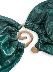 Swim Oasis 3pcs Elegant Green Shiny Material One-Shoulder Bikini Set For Summer Beach Vacation - Dark Green - View 6