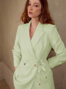 MOTF PREMIUM 双排扣立体花朵系腰带西装外套 - 薄荷綠 - 查看 7