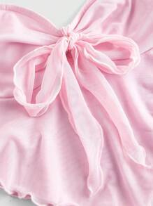 SHEIN MOD Women's Pointed Hemline Bowknot Front Mesh Bustier Top,Rave Top - Baby Pink - View 3