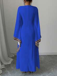 Elenzga V-Neck Long Asymmetrical Hem Printed Dress For Women - Blue - View 2