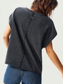 Bohemela 夏季波西米亚风 7 月 4 日西部风格纯色针织圆领无袖短款背心，适合女士 - 黑色 - 查看 7