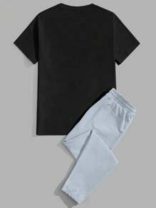 Manfinity VCAY Loose Fit Men's Japanese Letter Graphic T-Shirt And Drawstring Waist Pants Set Summer Outfit