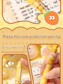 SHEIN 4/6pcs Cute Push-Button Ballpoint Pen, 0.5mm Tip, Smudge-Proof, Smooth Writing, Comfortable Grip, Suitable For Exams, Office Use, Signature, Carbon Ink