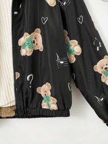 SHEIN 女大童小熊印花毛茸茸內襯連帽夾克 - 彩色 - 查看 8