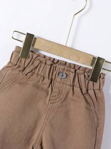 复古可爱绽放腰部宽松休闲女宝宝牛仔阔腿裤 - 摩卡棕 - 查看 4