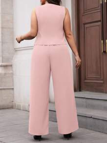 Flirla Plus Size 2 Pieces Suit Set: Vest & Pants Graduation,Back To School,Teacher Outfits For Women Winter Fall Autumn - Pink - View 2