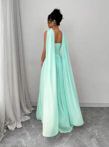 Elenzga 1 件女式纯色吊带连衣裙，带褶饰细节，优雅无袖长裙长款女装 - 薄荷綠 - 查看 2