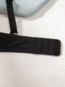 1 件女士黑色无钢圈蕾丝拼接文胸，休闲舒适，提升和支撑小胸围