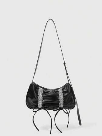 Borsa a tracolla da donna con decorazione in pizzo e fiocco