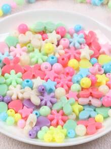 SHEIN 1 Set(100g)/2 Set(200g)/5 Set (500g ) Randomly Mixed Colored Five Pointed Star Small Flower Butterfly Heart-Shaped Beads, With Pre Drilled DIY Jewelry Manufacturing Material Package Set, Used For DIY Bracelets, Phone Chains, Bag Chains, Handmade Jewelry Manufacturing Equipment (Including Elastic Rope)