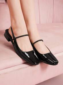 CUCCOO DOLLMOD Women's Black Glossy Patent Leather Flat Mary Jane Shoes, Square Toe, Convenient Slip-On, Suitable For Commuting, Dating, Parties, Shopping, Holidays For Christmas - Black - View 1