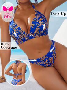 Swim DD+ Bộ đồ bơi 2 mảnh in họa tiết ngẫu nhiên nhiều màu DD Cup Push-Up dành cho nữ, trang phục đi biển mùa hè - Nhiều màu - Xem 1