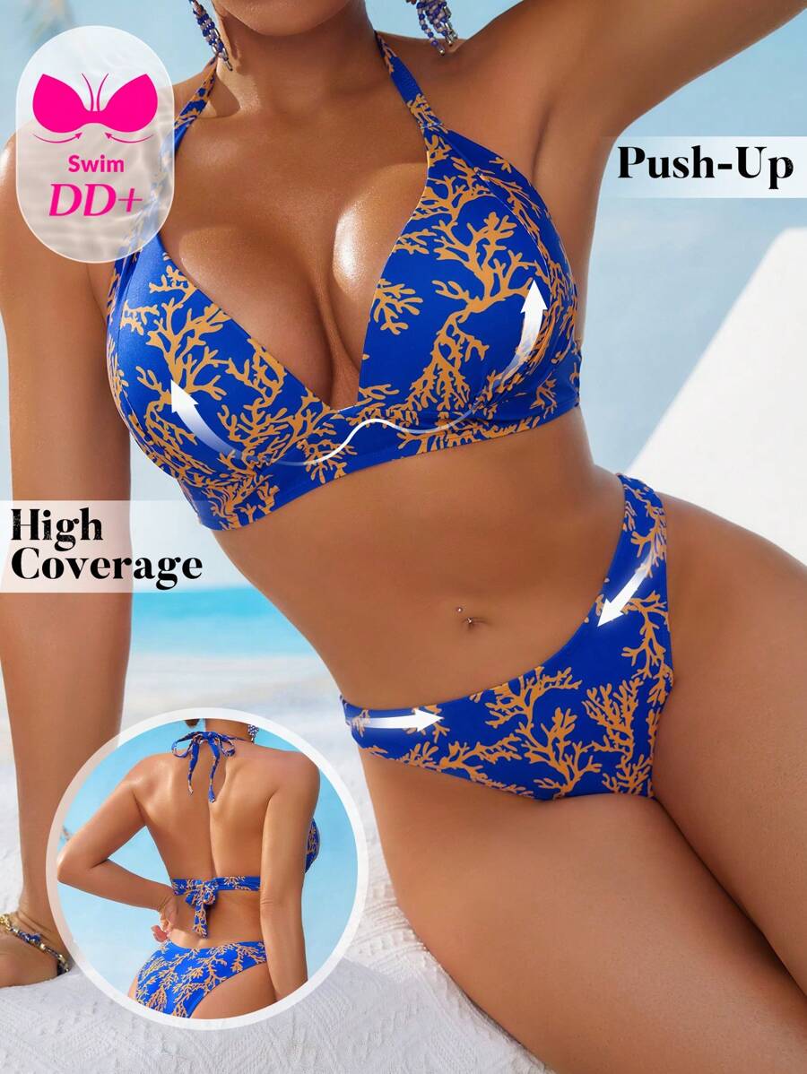 Swim DD+ Bộ đồ bơi 2 mảnh in họa tiết ngẫu nhiên nhiều màu DD Cup Push-Up dành cho nữ, trang phục đi biển mùa hè - Nhiều màu - Xem 1