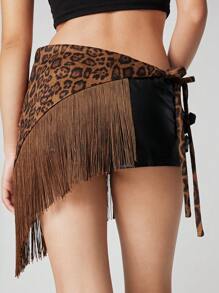 ROMWE Grunge Punk 1 Peça Cinto de Espartilho com Estampa de Leopardo Marrom, Faixa de Cintura com Franjas Vintage para Vestidos, Cinto de Cintura Estilo Punk de Festa Casual