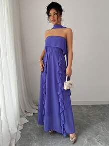 Chiquease Robe ceinturée à volants et ornements floraux élégants pour femmes