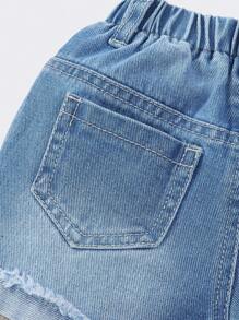 Denimly Baby Girls Casual Urban Cute Light Wash Unicorn Floral Embroidered Denim Shorts With Elastic Waistband And Ruffle Hem - Light Wash - View 3