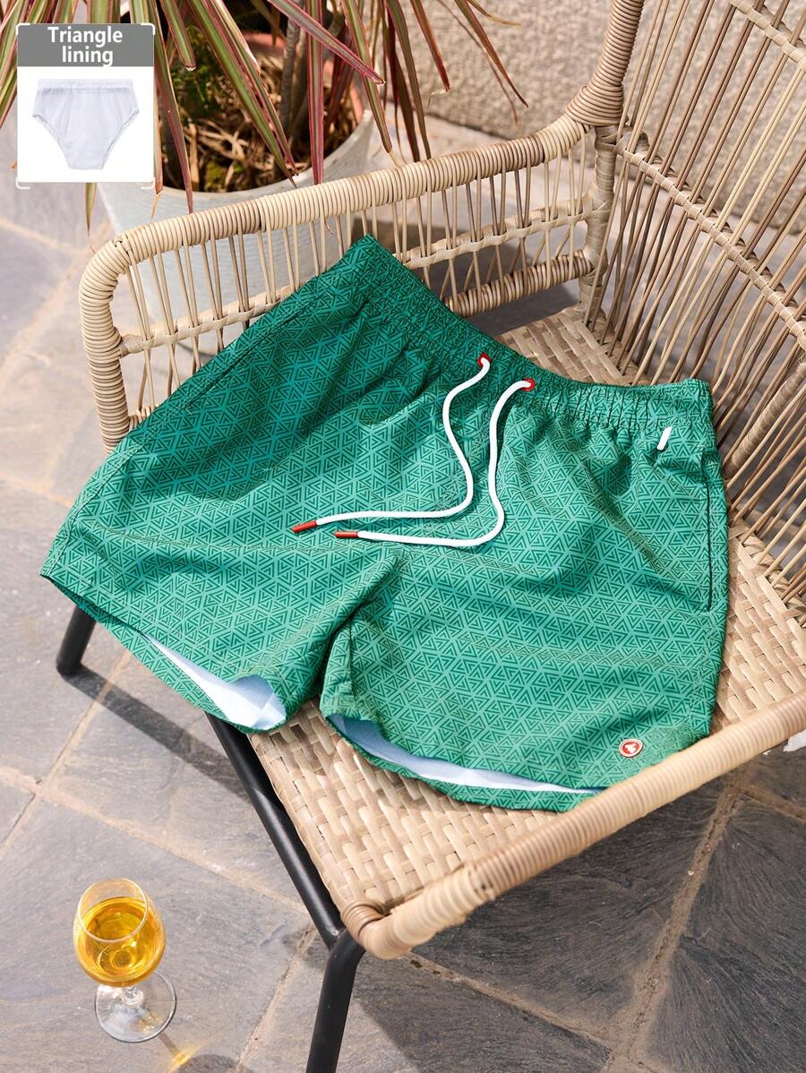 ZELFYO شورت سباحة كاجوال للرجال ، بتصميم بسيط وأنيق للارتداء اليومي ، طراز هاواي - أخضر - مشاهدة 1