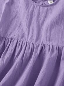 SHEIN LMoss Kids LMoss Young Girl Young Girl Woven Solid Color Loose Casual Blouse With Round Neck & Bowtie - Purple - View 4