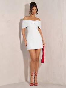 SHEIN BAE Damen elegantes Cocktailkleid mit offenem Schulterbereich und Schleife, geeignet für Party, Abendessen, Club in Herbst & Winter