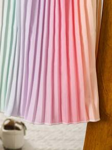 Baby Girls' Colorful Ombre Pleated Halter Neck Casual Vacation Dress, Spring/Summer - Multicolor - View 5