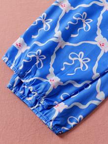 牛奶丝印花荷叶边女童睡衣 - 藍色 - 查看 6