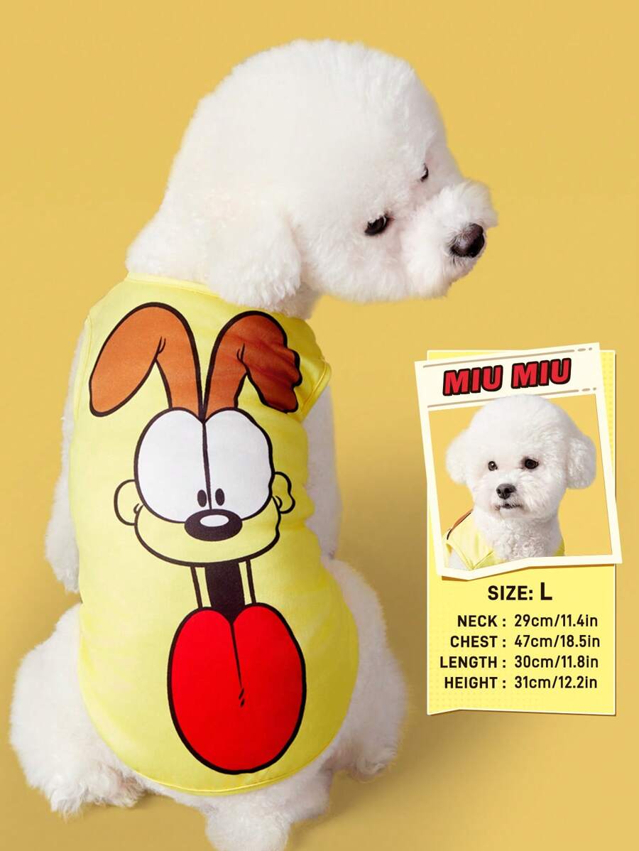 GARFIELD | SHEIN 1pc Cute Cartoon Dog Print Pet Tank, For Cats, Dogs, Extra Small, Plus Size - Yellow - View 1