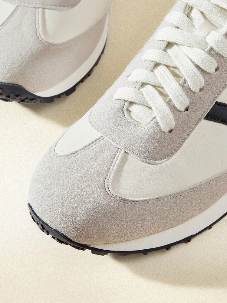 CUCCOO EASI Women's Platform Sneakers With Patchwork Design, Round Toe, Fashion PU Leather Color Block Casual Outdoor Sports Shoes