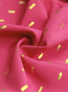 SHEIN LUNE Women's Gold Foil Print Frill Trim Insert Casual Short Sleeve Blouse - Multicolor - View 6