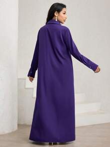 Veilorie Women's Elegant Rhinestone Embellished Dress, Modest - Purple - View 2