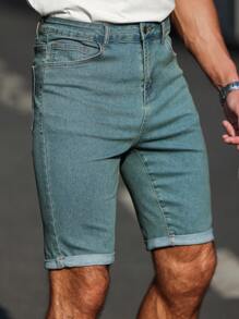 Manfinity Homme Men's Light Wash Denim Shorts: Classic Zipper Fly And Cuffed Hem - Light Wash - View 6