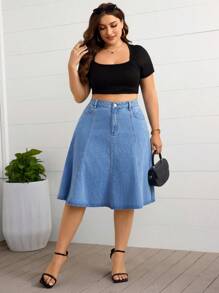 EMERY ROSE Váy ngắn jean đa năng thường ngày có túi cỡ lớn cho nữ - Rửa nhẹ - Xem 5