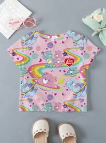 SHEIN X Care Bears Tricou cu imprimeu complet pentru fetiță din desene animate pentru vară