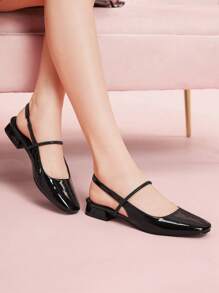CUCCOO DOLLMOD Women's Black Glossy Patent Leather Flat Mary Jane Shoes, Square Toe, Convenient Slip-On, Suitable For Commuting, Dating, Parties, Shopping, Holidays For Christmas - Black - View 5