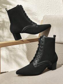 CUCCOO BASICS Botas de tacón alto de media pantorrilla de unicolor y versátiles de moda - Negro - Ver 3