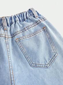 SHEIN Teen Girls' Y2K Spring Summer Casual Light Washed Casual High Waisted Loose Baggy Wide Leg Denim Jeans With Raw Hem,Girls Summer Cotton Flowy Pants Outfits,Girls Summer Graduation Concert Rave Festival Holiday Outfits - Light Wash - View 3