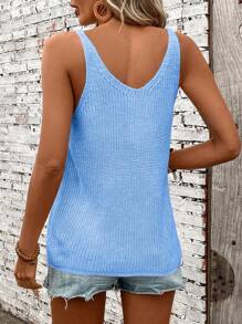 EMERY ROSE Women Solid Color Knitted Sweater, Simple & Fashionable, Suitable For Summer - Blue - View 2