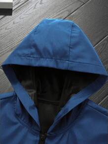 Manfinity Homme Men Light Grey Fabric Hooded Long Sleeve Outdoor Jacket For Sports And Outdoor Activities,Tech Wear Jacket, Fall - Blue - View 5