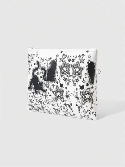 Grunge Punk 1pc White Handpainted Cat Women Clutch Bag