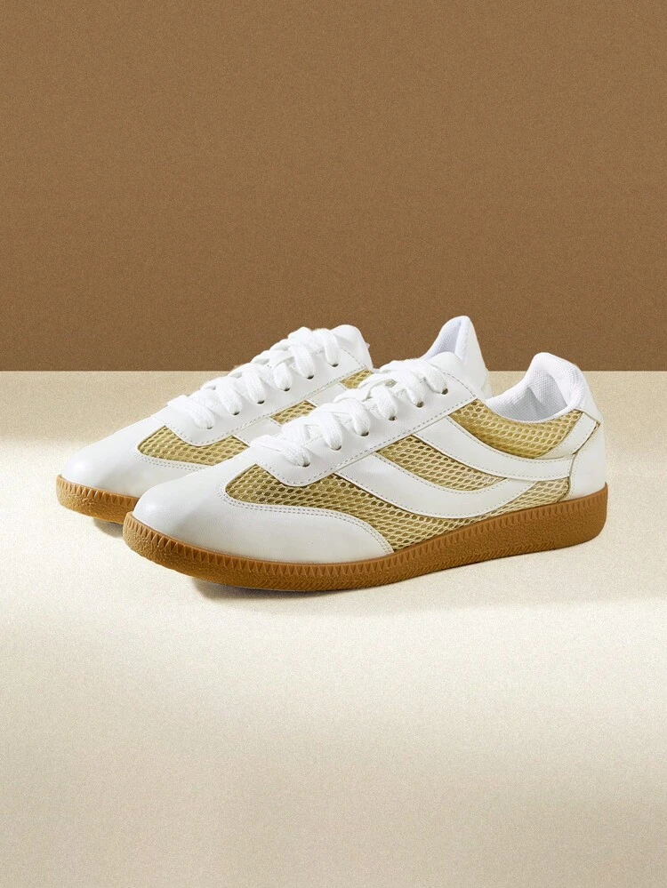 CUCCOO EASI Women Breathable Round Toe Flat Sports Shoes, Simple Casual PU Leather White Flat Sneakers For Daily Wear
