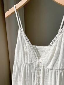 Comfortcana Women's Summer Casual Solid V-Neck Ruffle Hem Cami Top - White - View 5