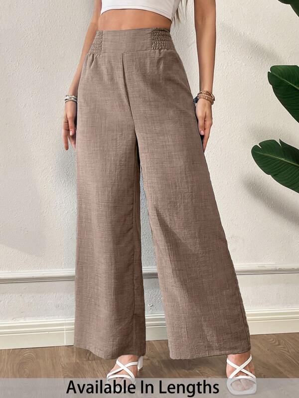 SHEIN PETITE CURVE Plus Size Summer Casual Vacation High Waist Loose Wide Leg Pants